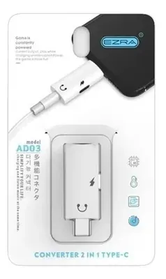 ADAPTADOR TIPO C A  TIPO C + AUDIFONOS  EZRA AD03 — AUDIO Y VIDEO